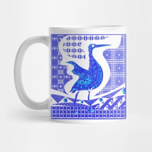 agami heron bird in mexican talavera pattern arts ecopop in blue azulejo Mug